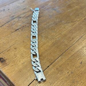 Men's Sterling Silver  Mexico Vintage Figaro Link Chain Bracelet 84 g Chunky